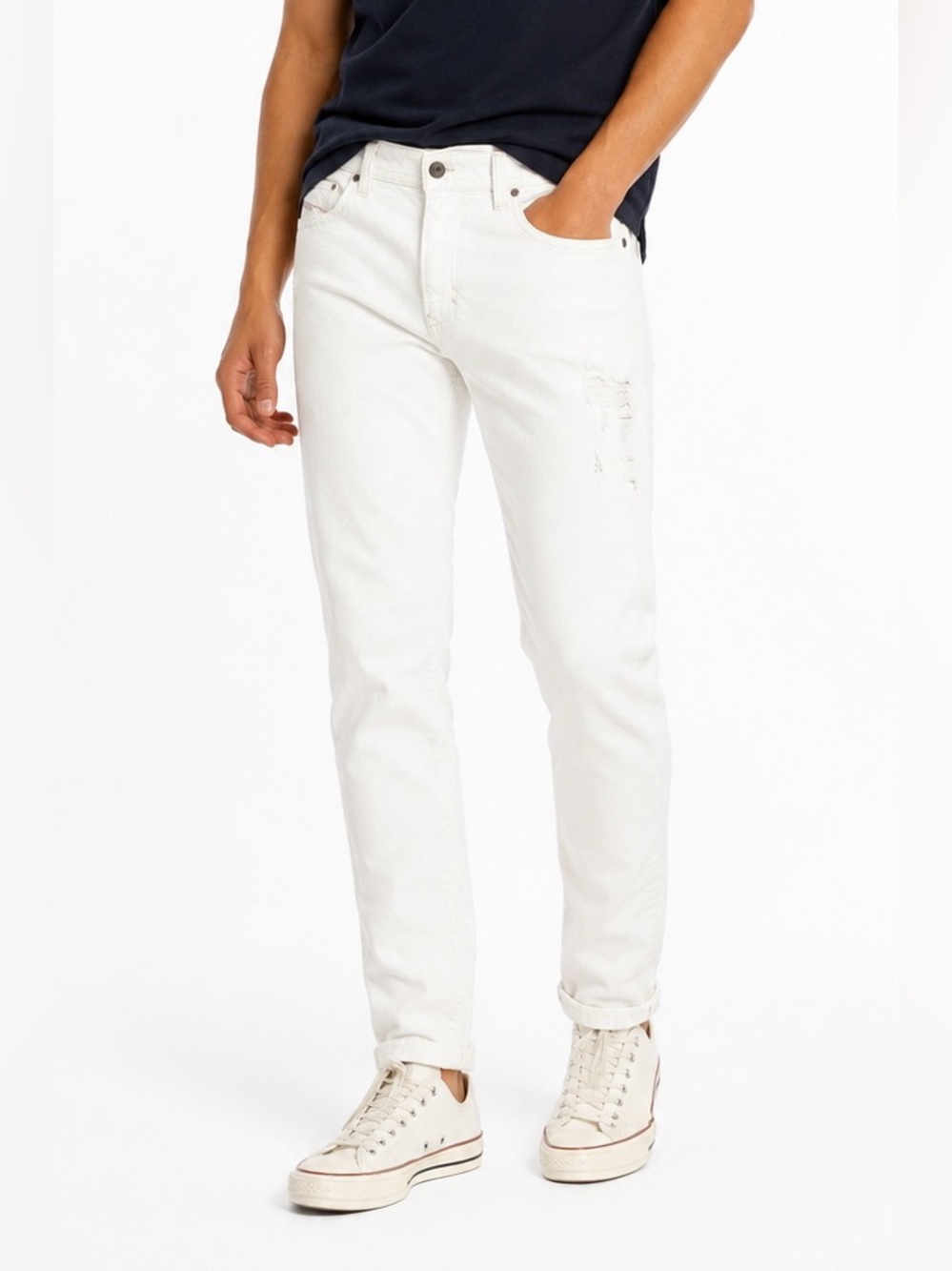Diesel Thavar White Distressed Slim Tapered Stretch Jeans Mens W36 L32 (CMB3014)